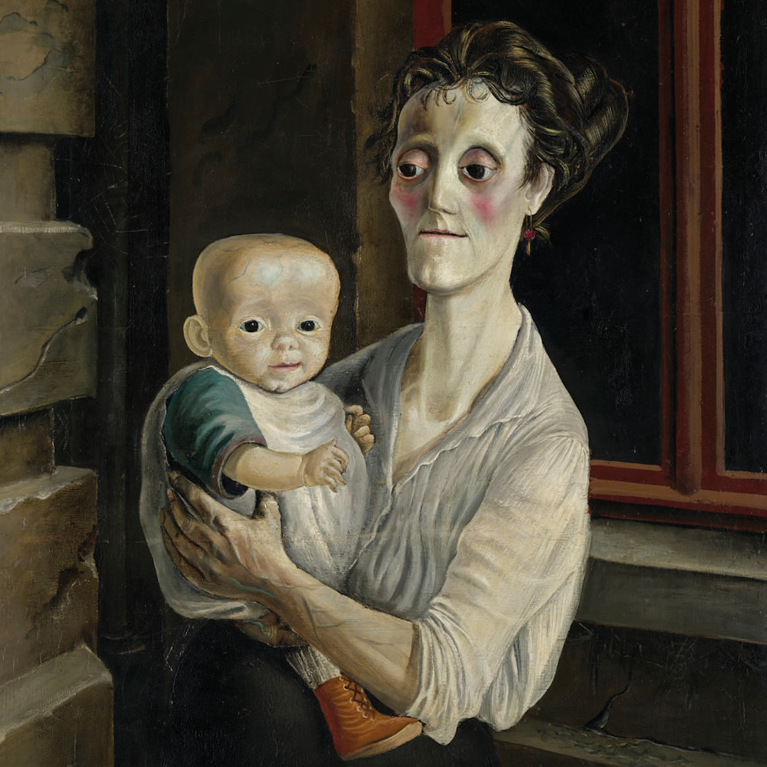 Gemälde von Otto Dix zeigt eine arme, magere Frau mit Kind auf dem Arm